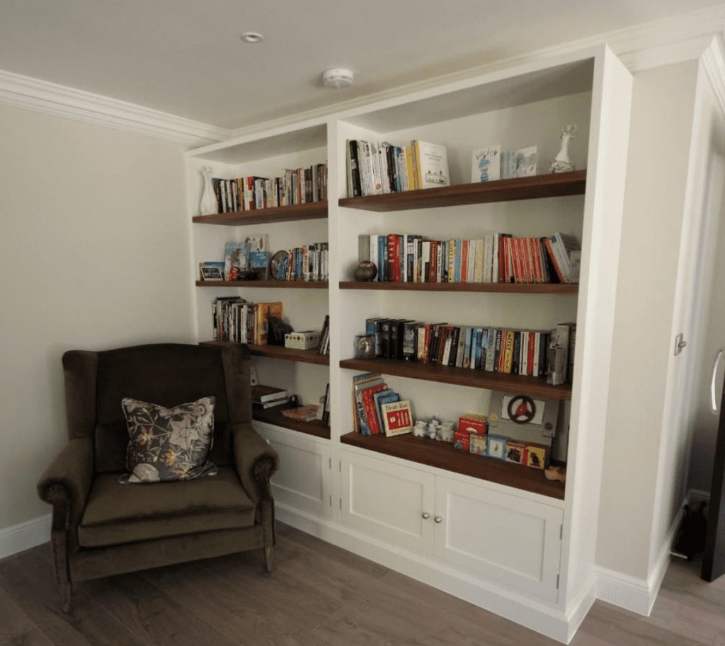 Handmade bookshelf with walnut shelves