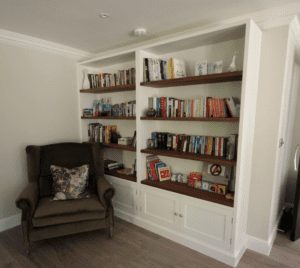 Handmade bookshelf with walnut shelves